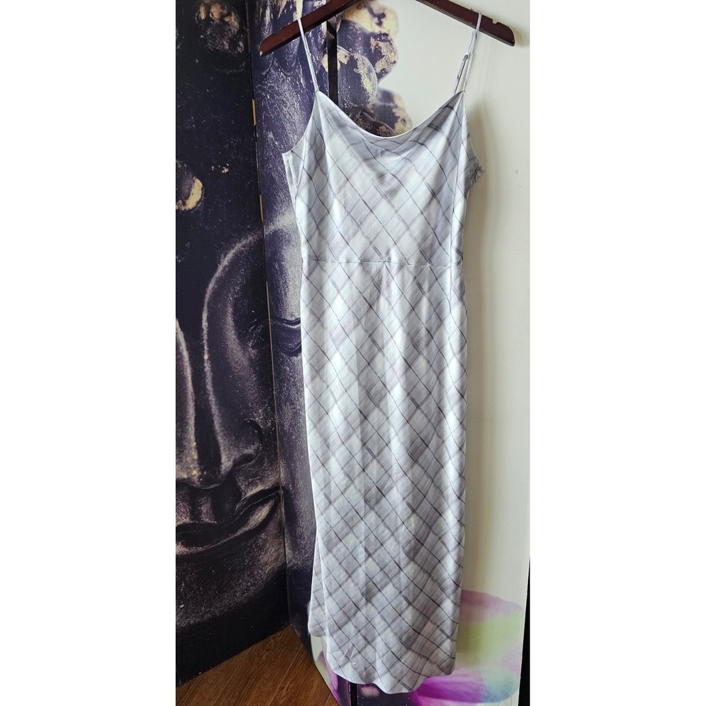 Vince Womens Grey White‎ Plaid Cowl Neck Spaghetti Strap Midi Slip Dress - Picture 5 of 11